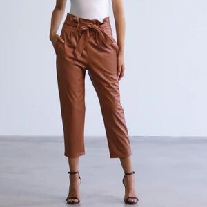 NWT Commando Faux Leather Paperbag Pants Brown Tie Waist Vegan DEFECT Sz M
